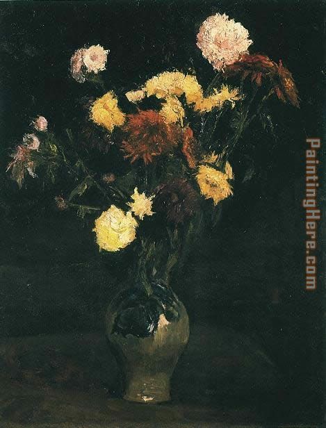 Vase with Carnations and Zinnias painting - Vincent van Gogh Vase with Carnations and Zinnias art painting